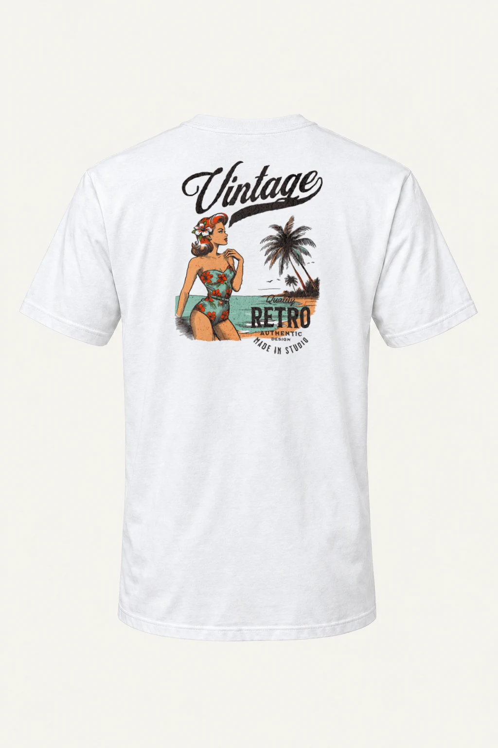 "Retro Beach Pinup" Heavyweight Unisex Crewneck T-shirt | Gildan 5000