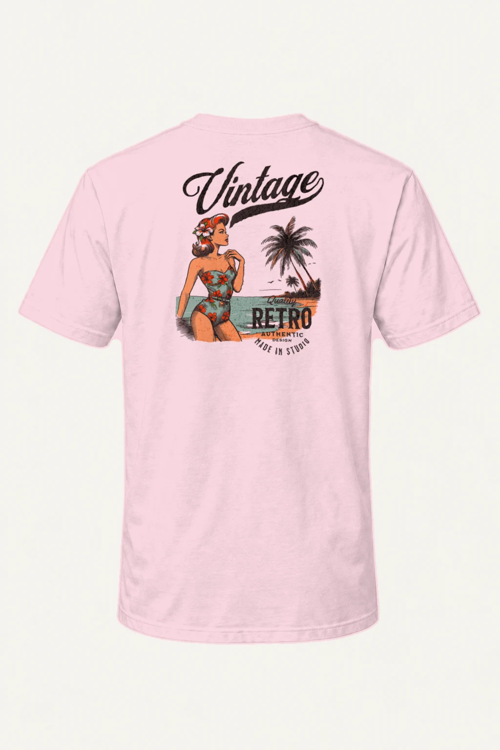 "Retro Beach Pinup" Heavyweight Unisex Crewneck T-shirt | Gildan 5000