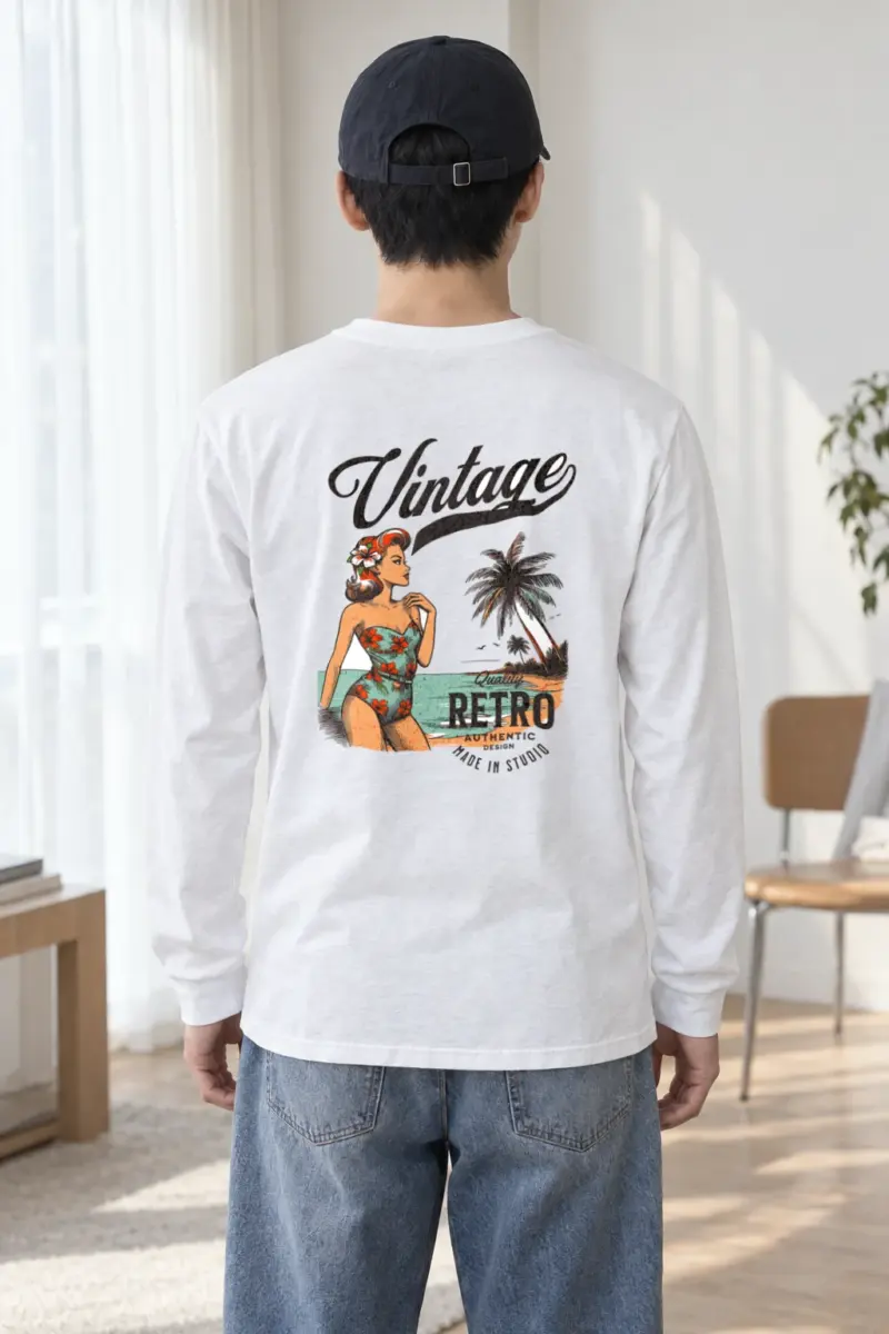 "Retro Beach Pinup" Unisex Longsleeve T-shirt
