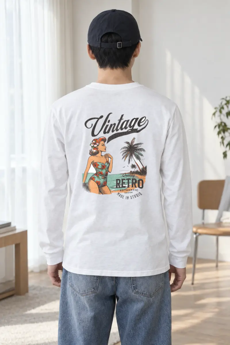 "Retro Beach Pinup" Unisex Longsleeve T-shirt