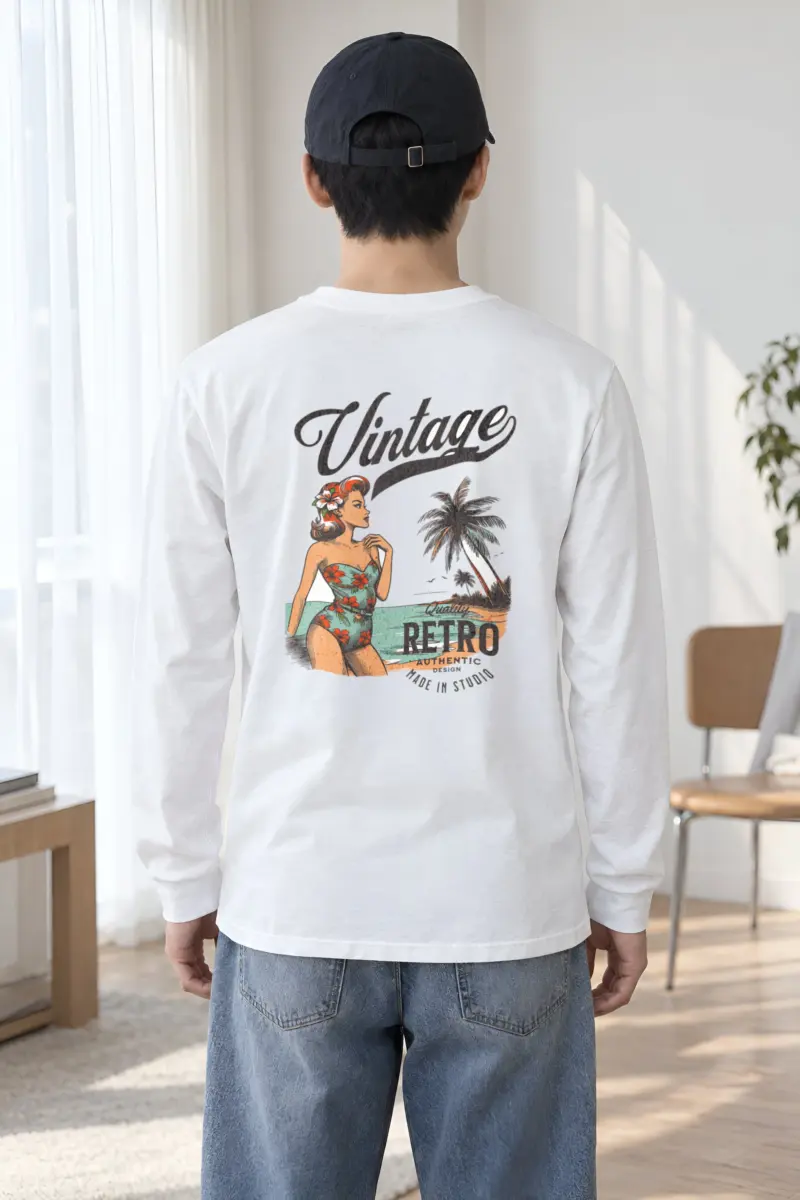 "Retro Beach Pinup" Unisex Longsleeve T-shirt