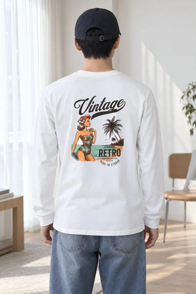 "Retro Beach Pinup" Unisex Longsleeve T-shirt