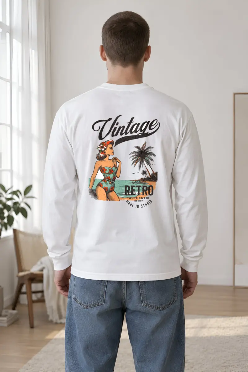 "Retro Beach Pinup" Unisex Longsleeve T-shirt