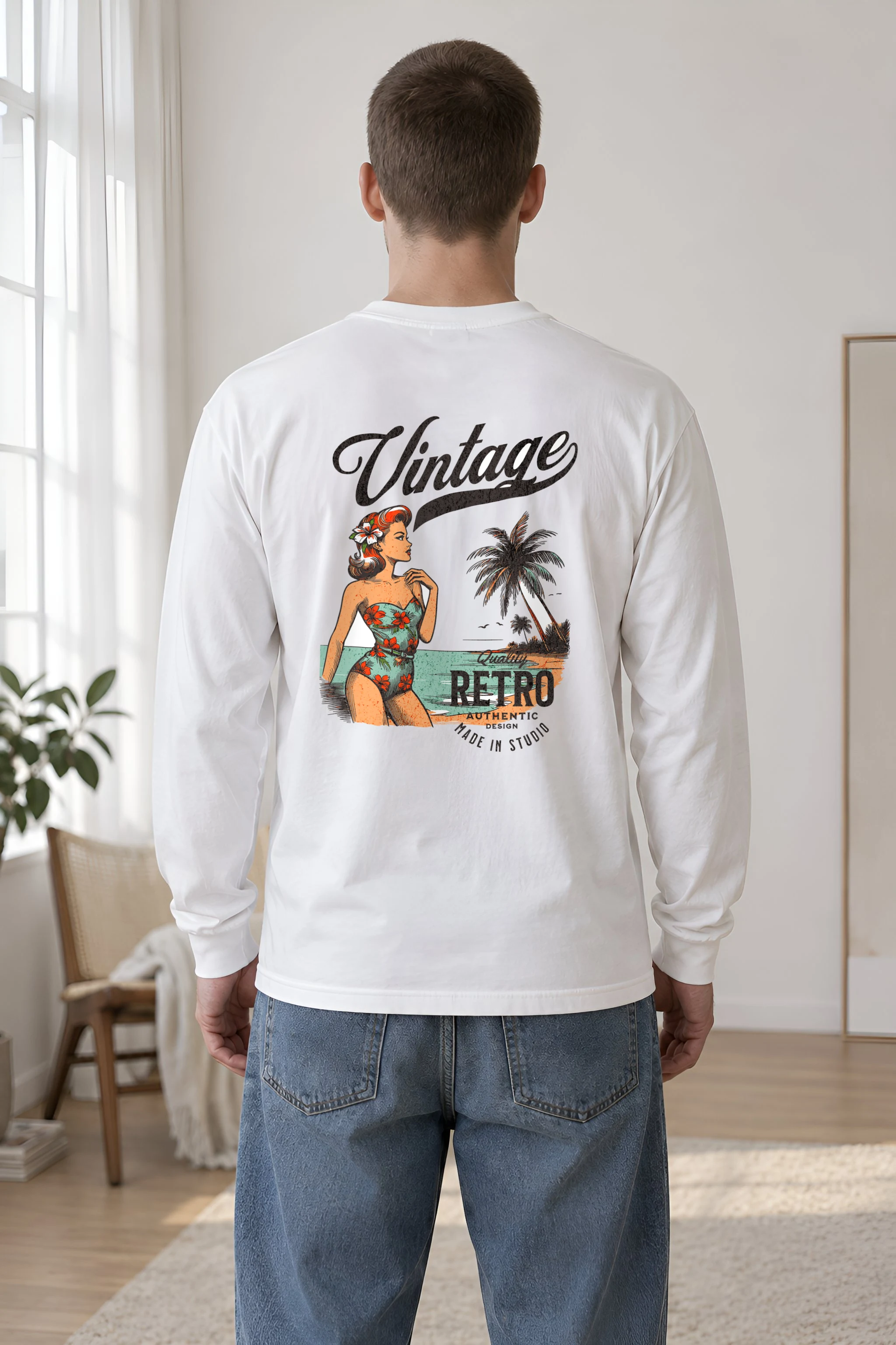 "Retro Beach Pinup" Unisex Longsleeve T-shirt