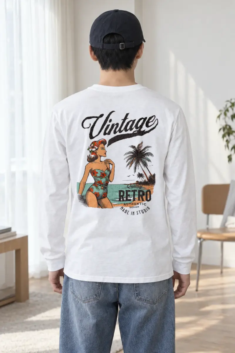 "Retro Beach Pinup" Unisex Longsleeve T-shirt