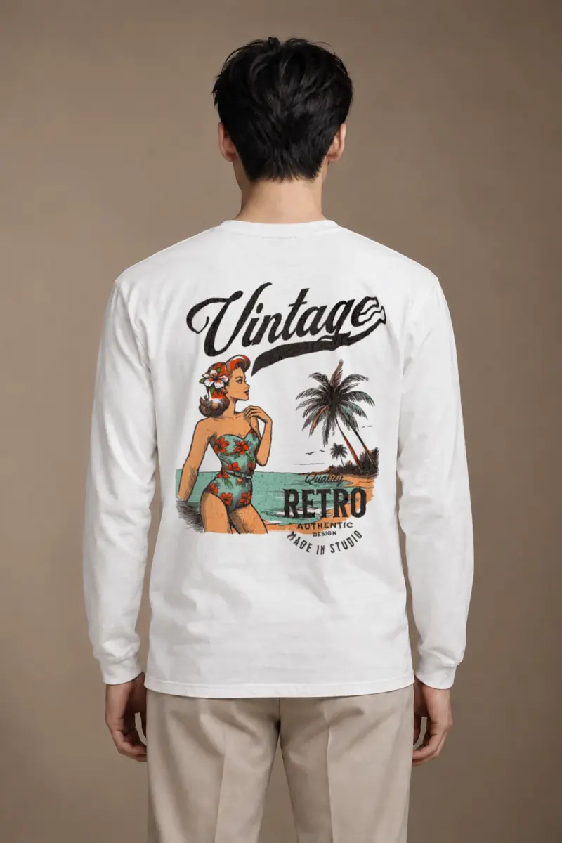 "Retro Beach Pinup" Unisex Longsleeve T-shirt | Gildan 2400