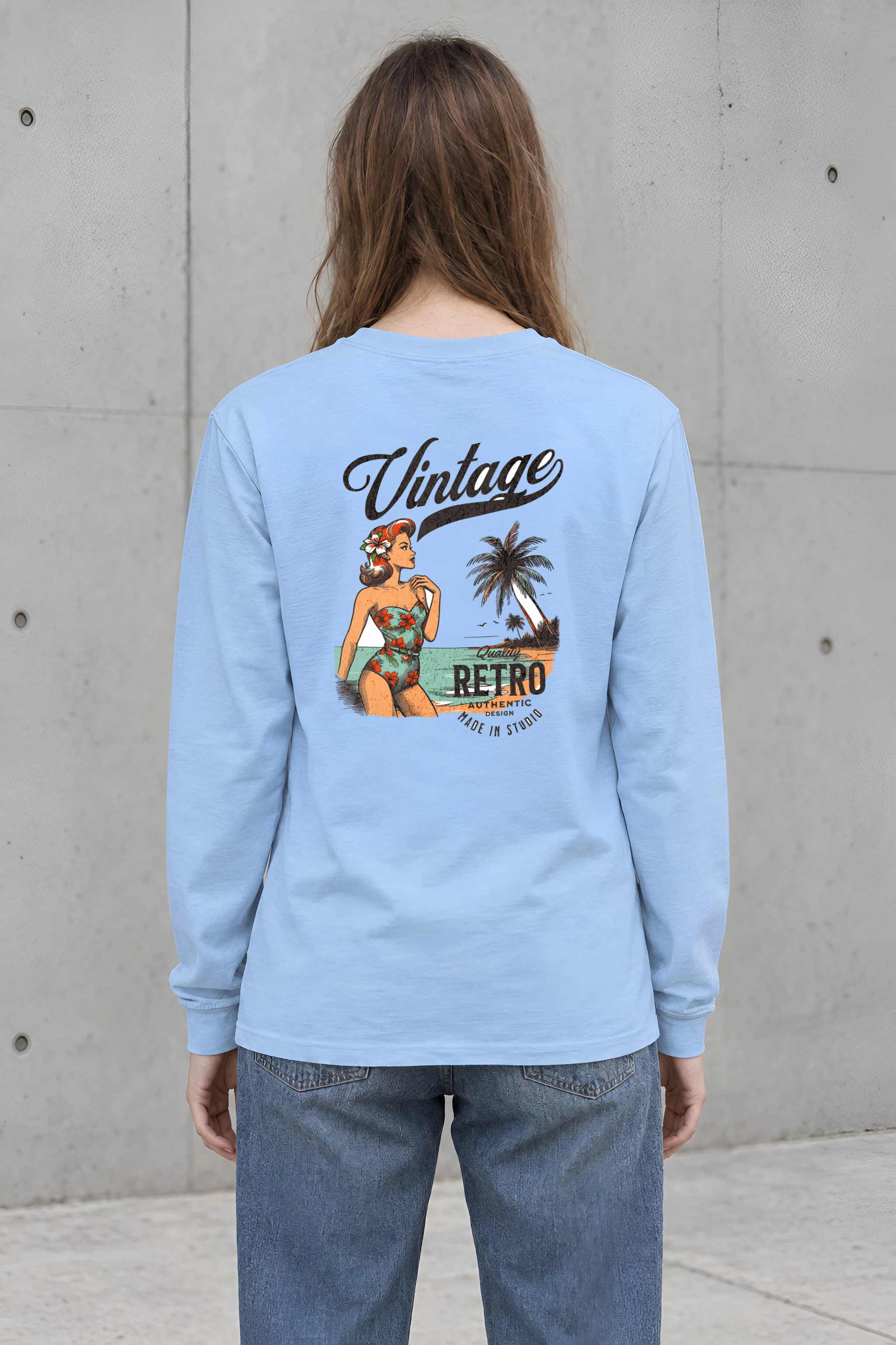 "Retro Beach Pinup" Unisex Longsleeve T-shirt