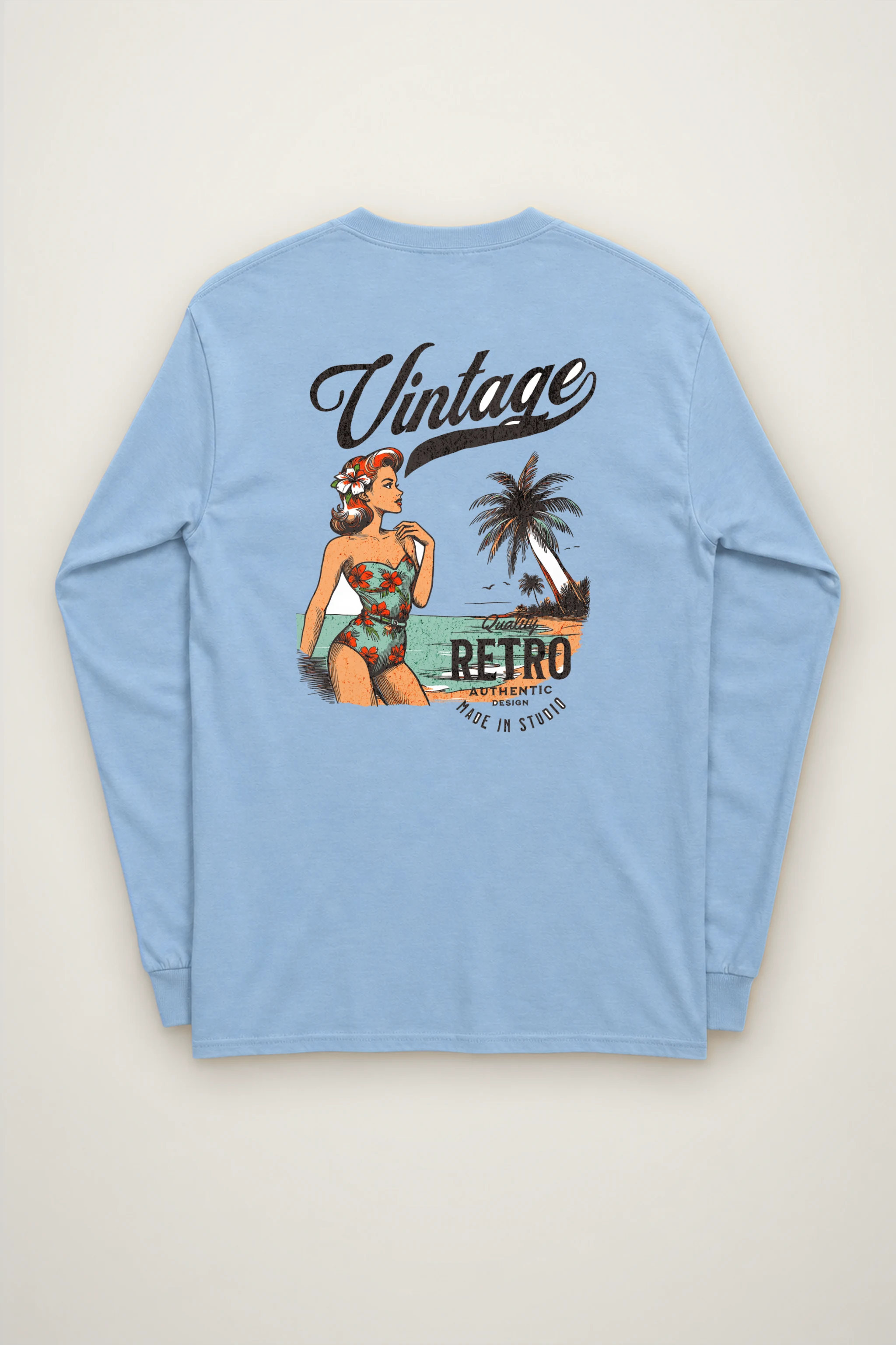 "Retro Beach Pinup" Unisex Longsleeve T-shirt