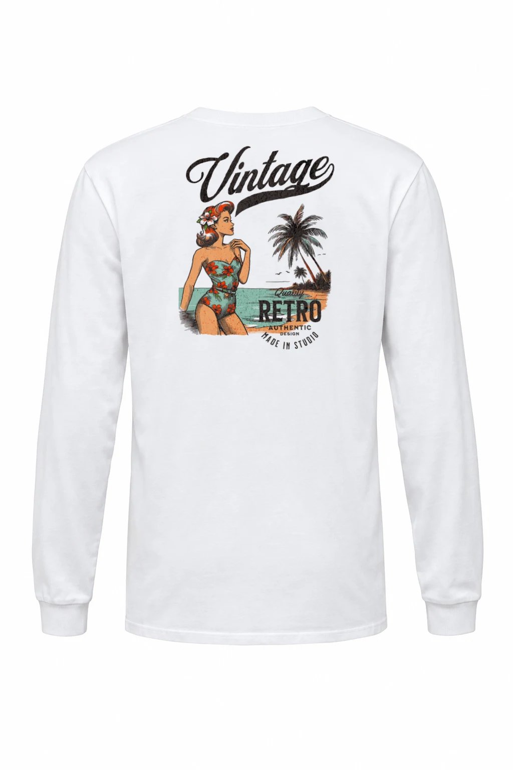 "Retro Beach Pinup" Unisex Longsleeve T-shirt | Gildan 2400