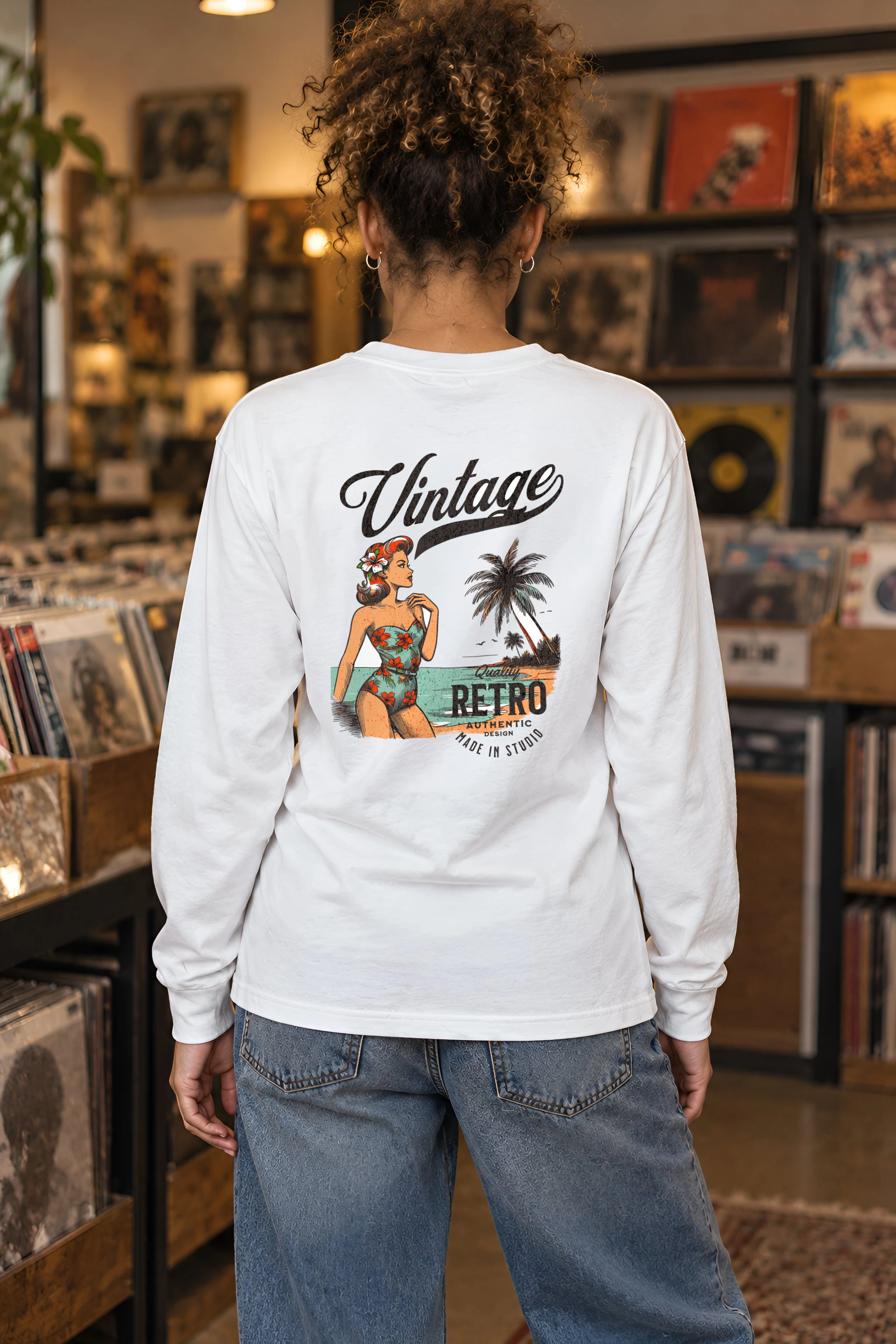 "Retro Beach Pinup" Unisex Longsleeve T-shirt