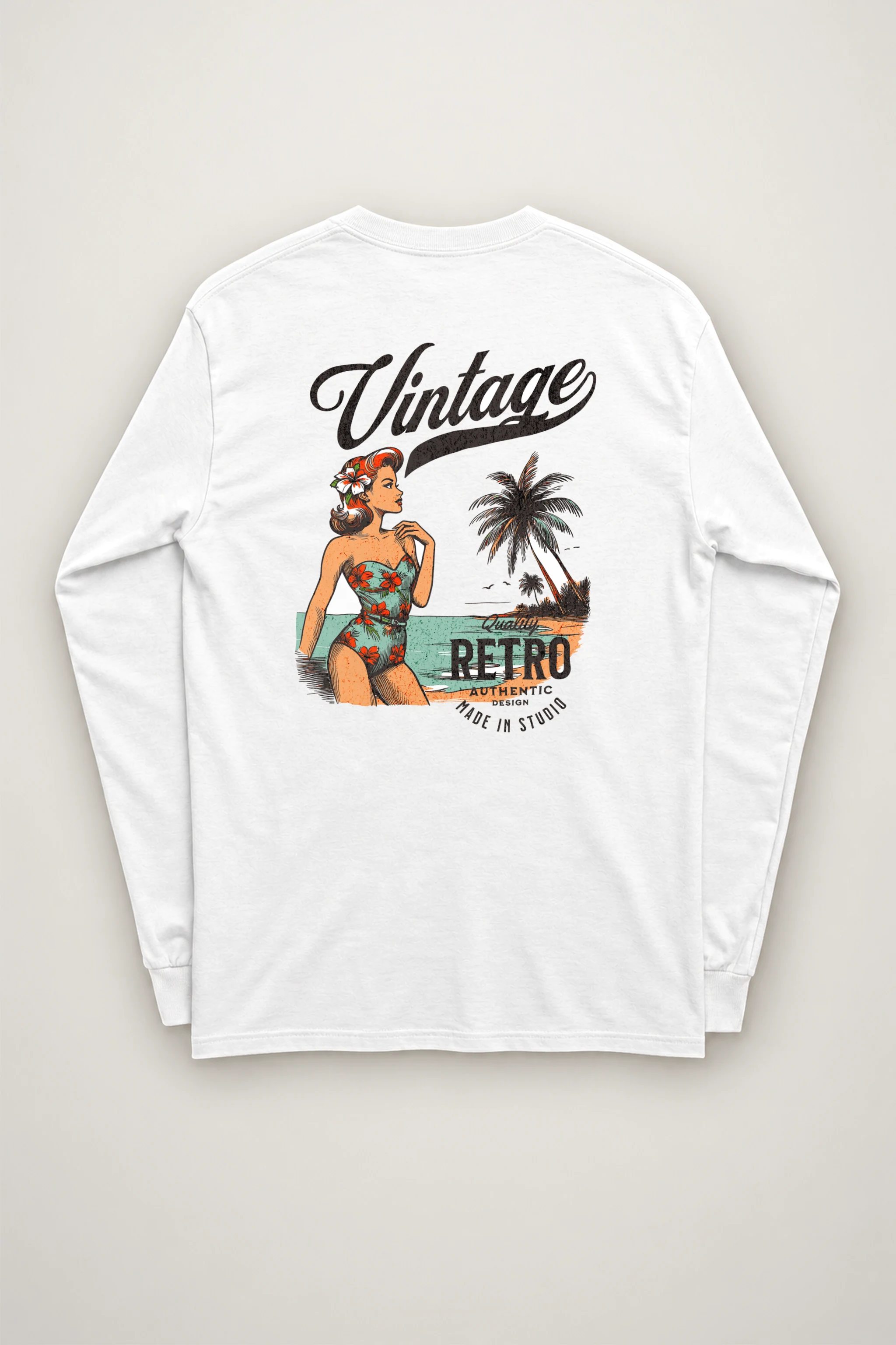 "Retro Beach Pinup" Unisex Longsleeve T-shirt