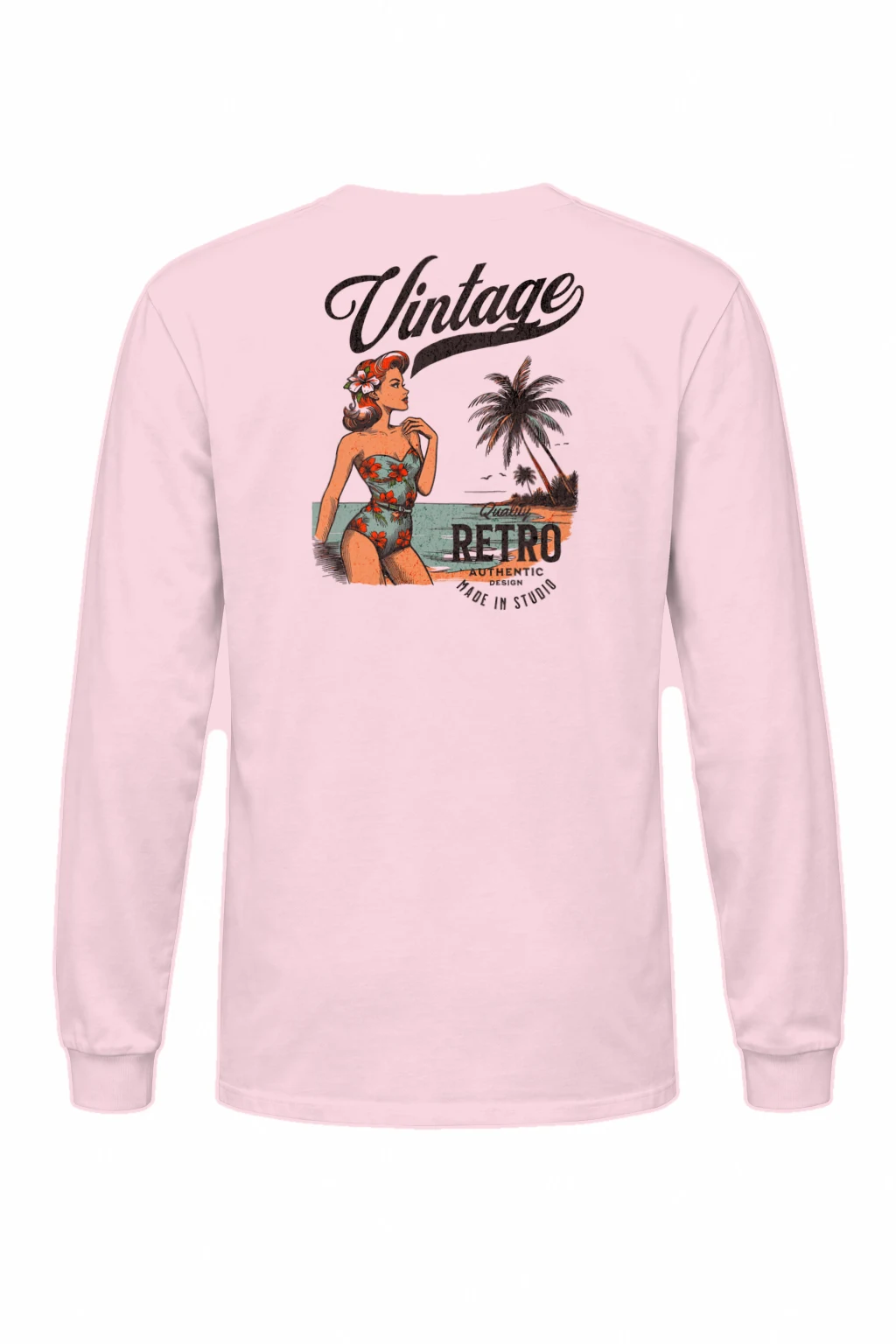"Retro Beach Pinup" Unisex Longsleeve T-shirt | Gildan 2400