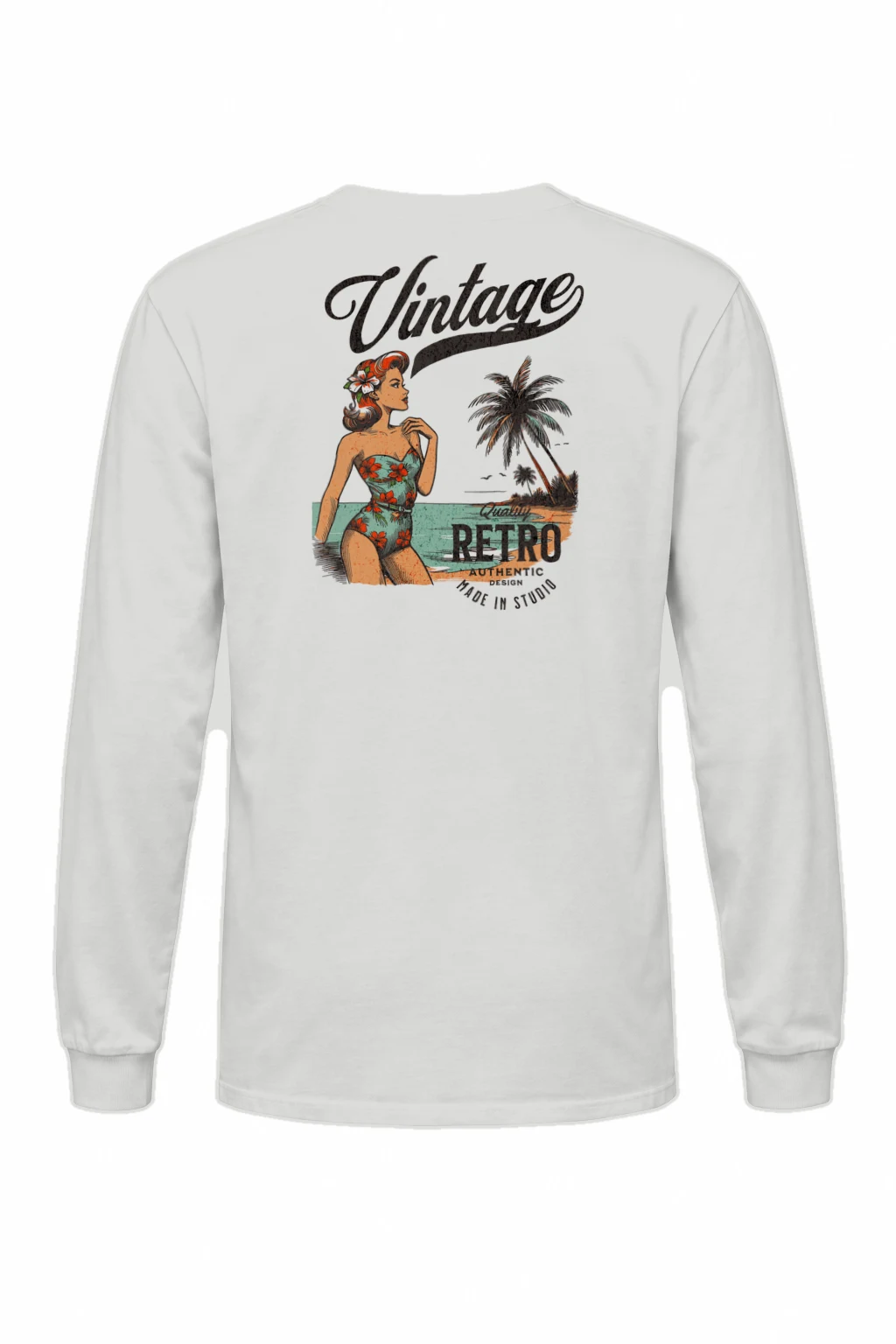 "Retro Beach Pinup" Unisex Longsleeve T-shirt | Gildan 2400