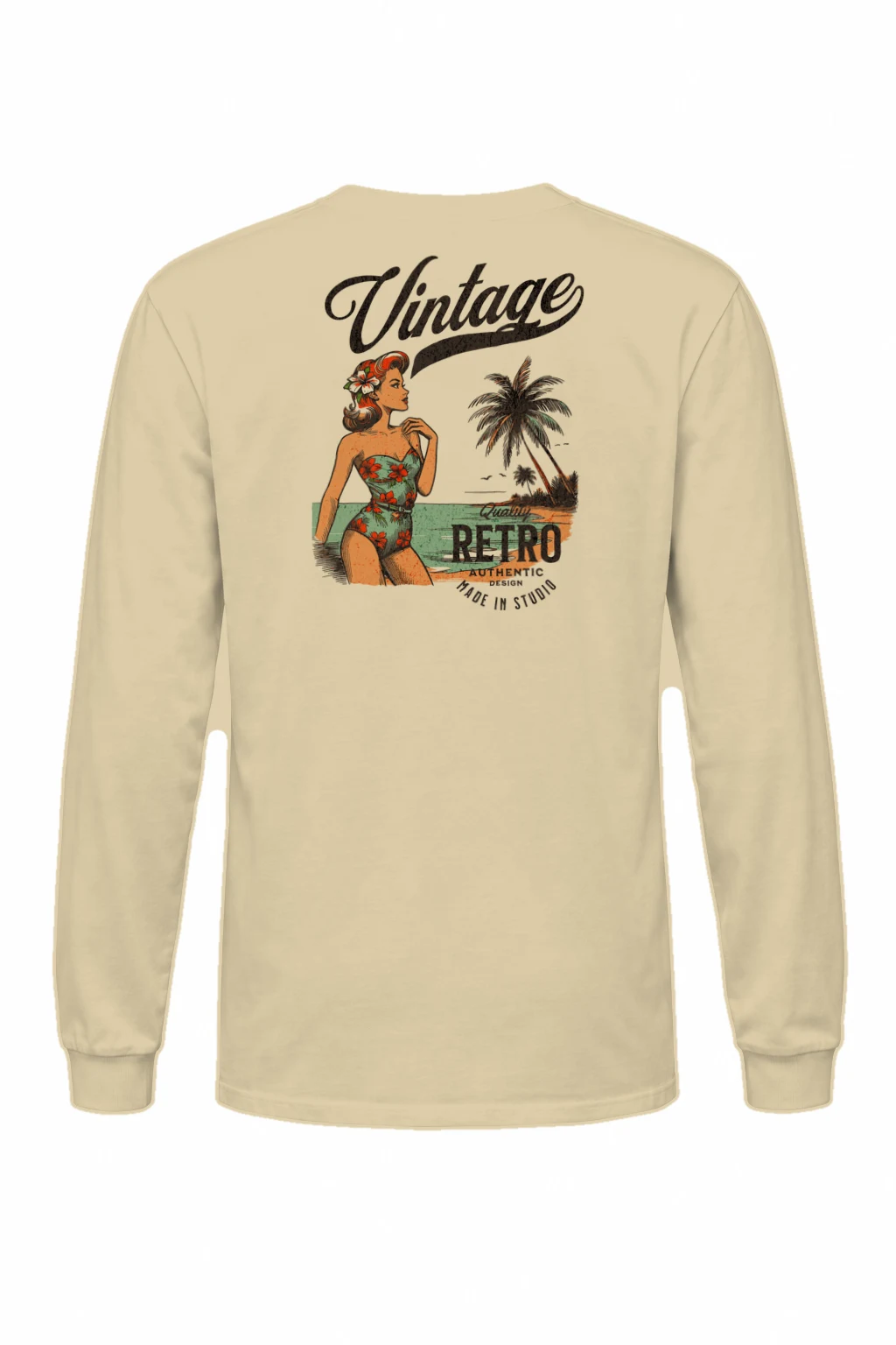 "Retro Beach Pinup" Unisex Longsleeve T-shirt | Gildan 2400