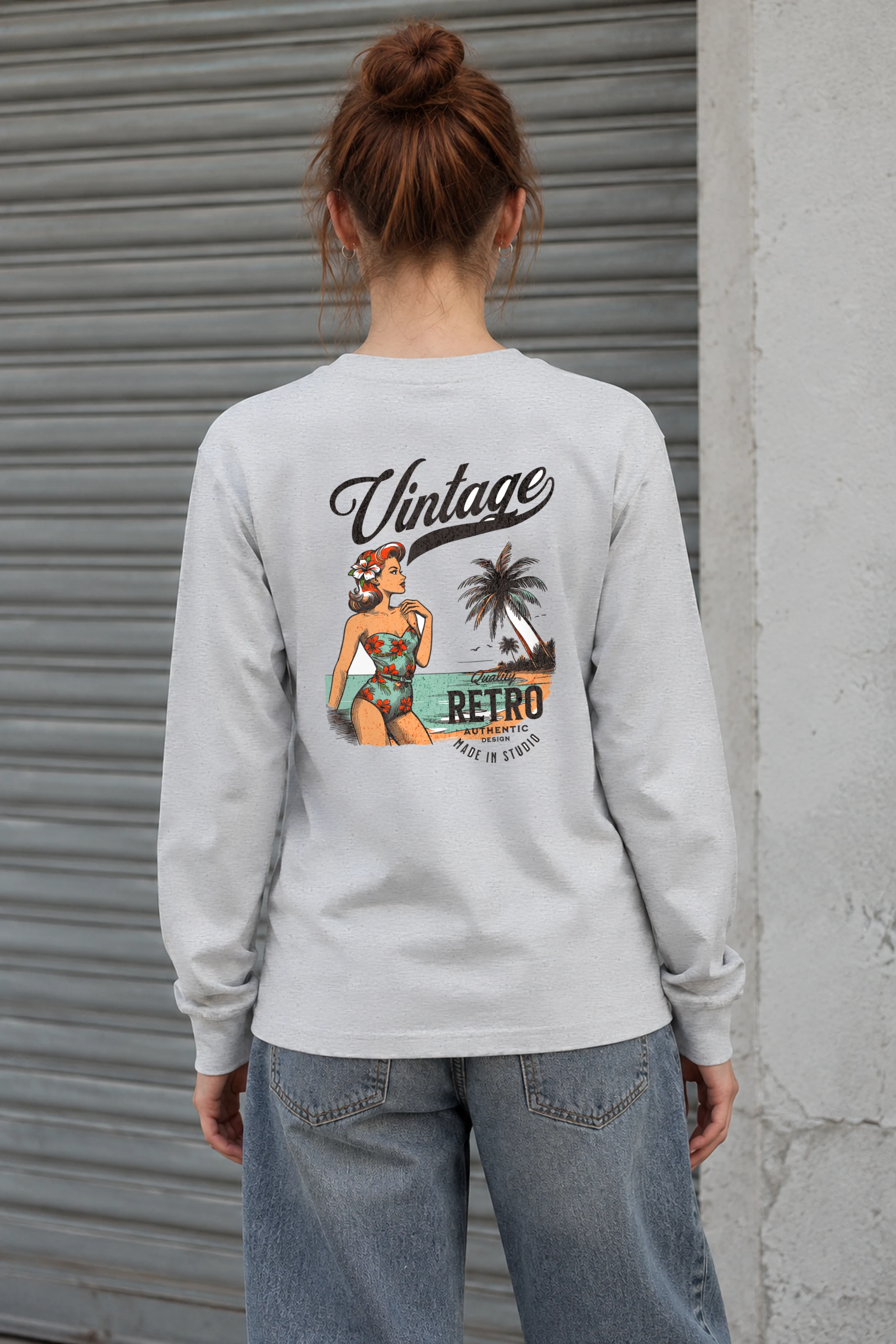 "Retro Beach Pinup" Unisex Longsleeve T-shirt