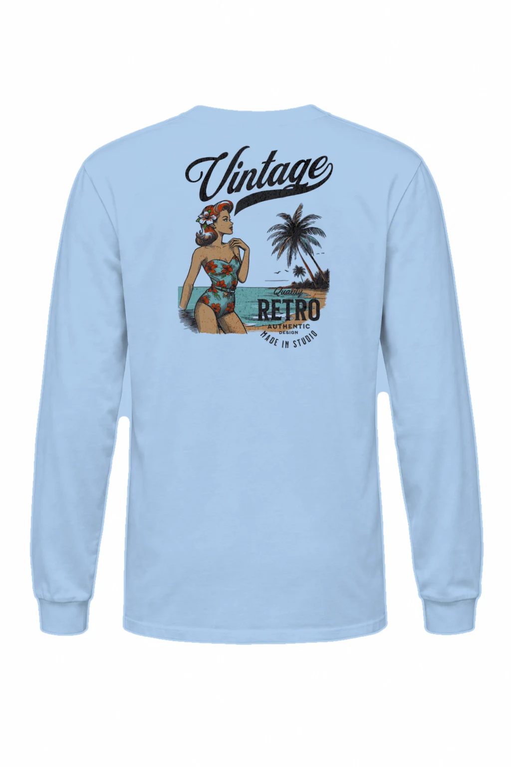 "Retro Beach Pinup" Unisex Longsleeve T-shirt | Gildan 2400