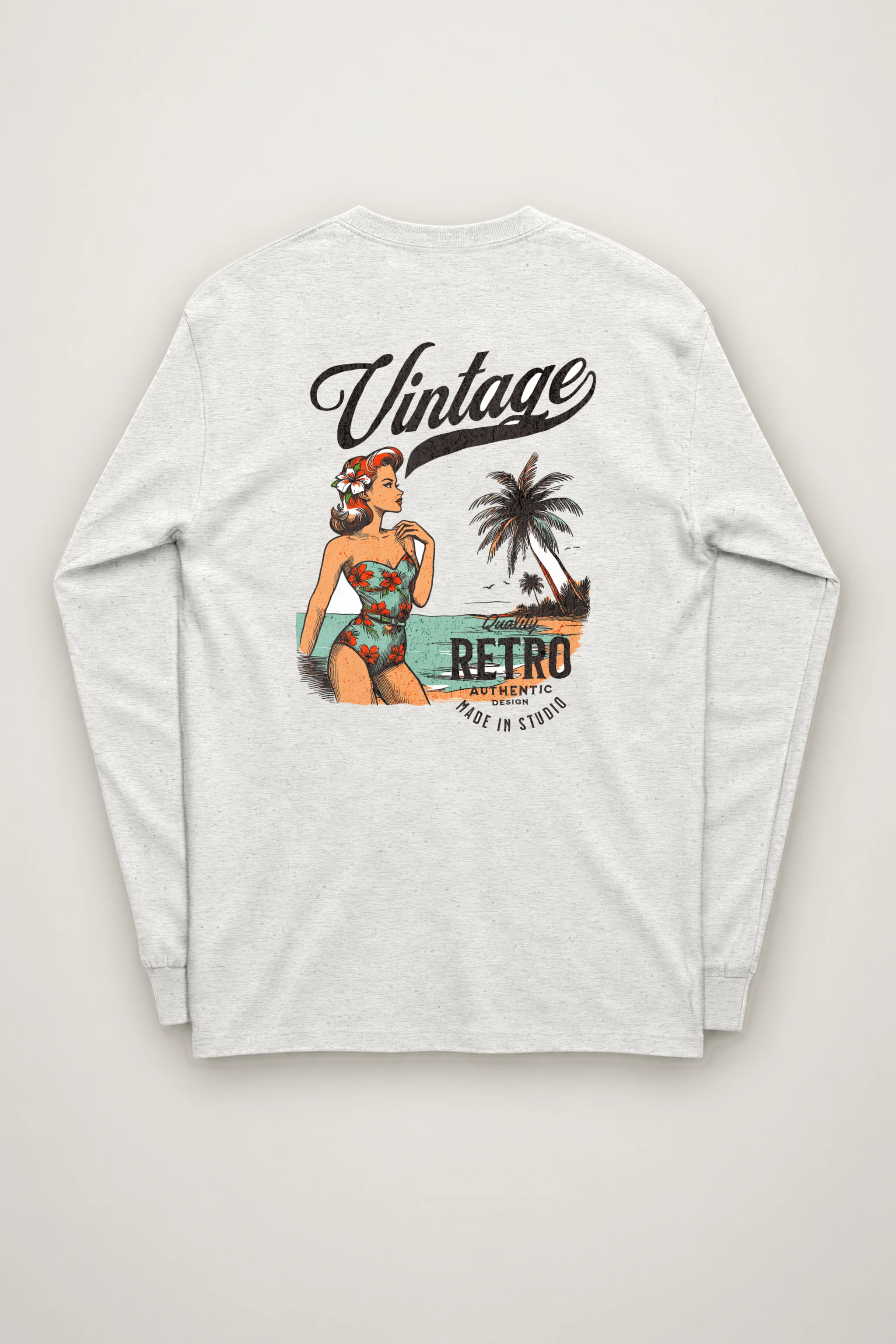 "Retro Beach Pinup" Unisex Longsleeve T-shirt