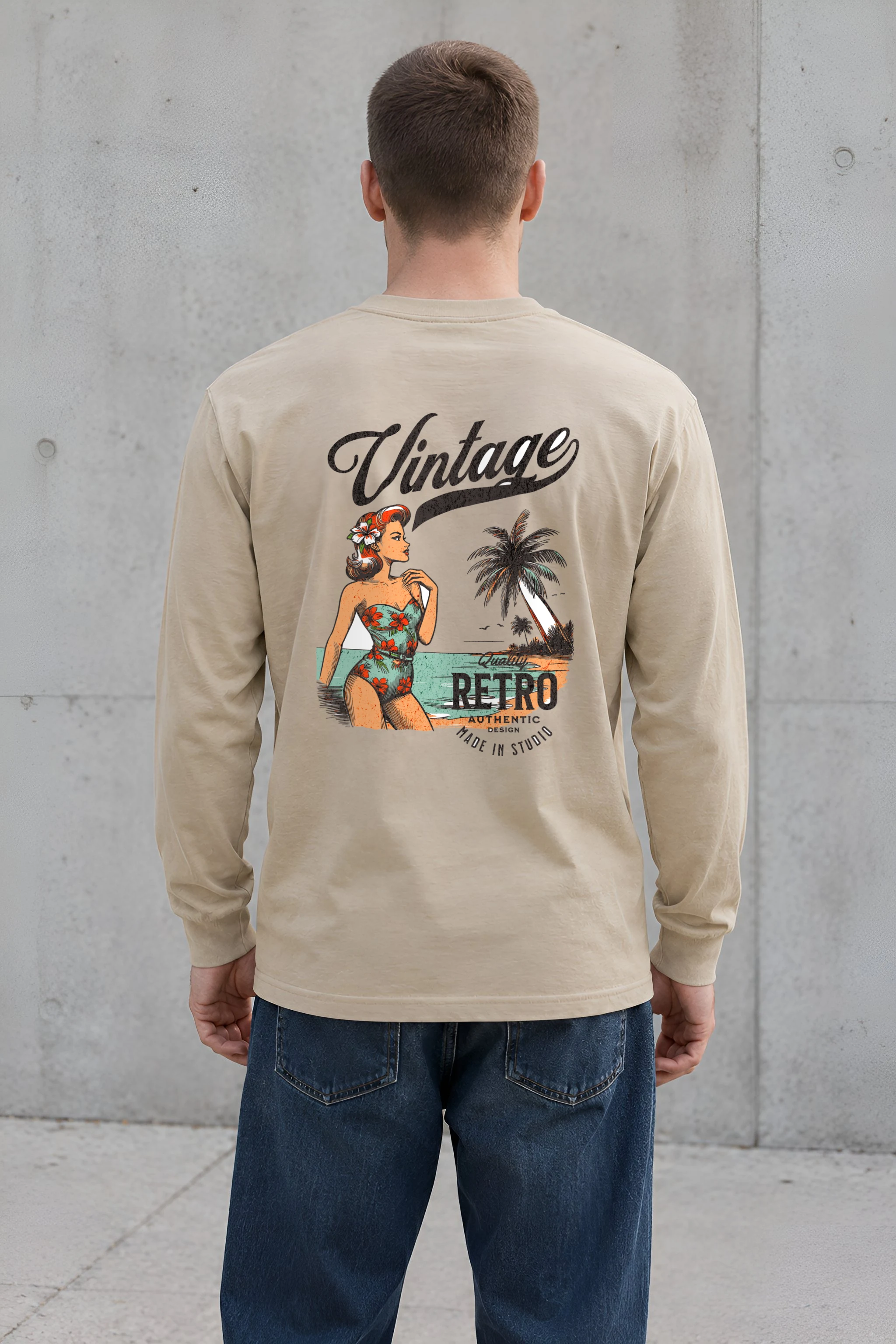 "Retro Beach Pinup" Unisex Longsleeve T-shirt