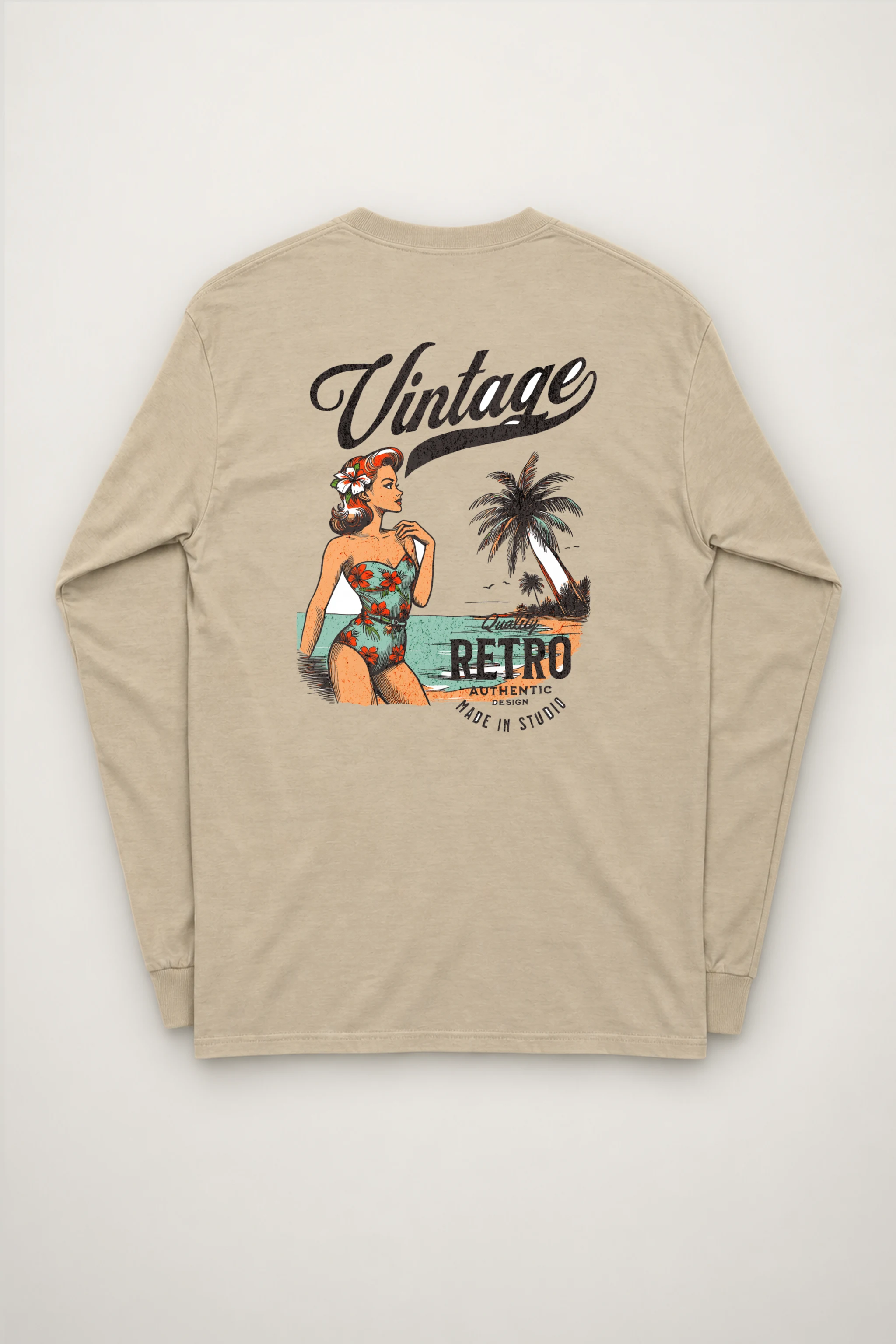"Retro Beach Pinup" Unisex Longsleeve T-shirt