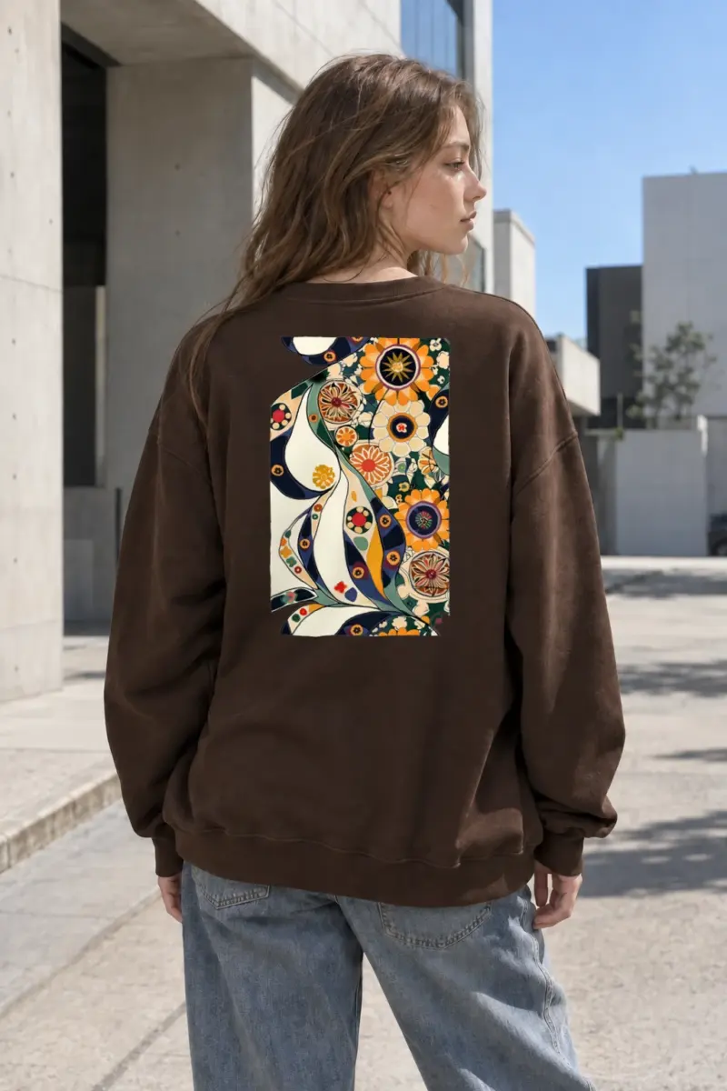 “Retro Botanical Swirl” Heavy Blend Unisex Crewneck Sweatshirt | Gildan 18000