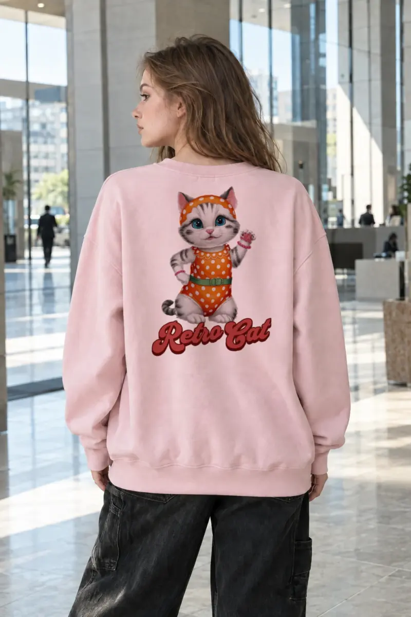 “Retro Cat” Heavy Blend Unisex Crewneck Sweatshirt | Gildan 18000