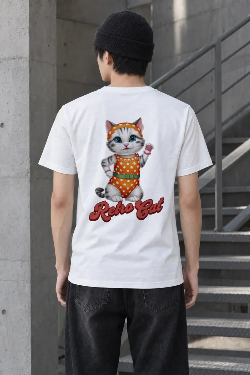 "Retro Cat" Heavyweight Unisex Crewneck T-shirt