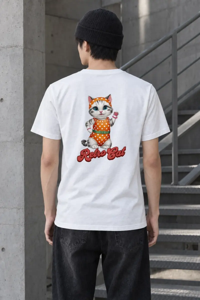 "Retro Cat" Heavyweight Unisex Crewneck T-shirt