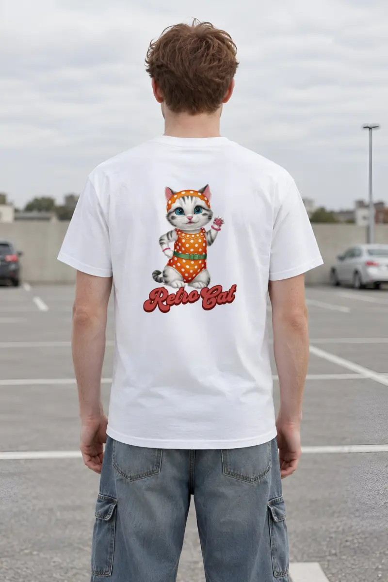 "Retro Cat" Heavyweight Unisex Crewneck T-shirt