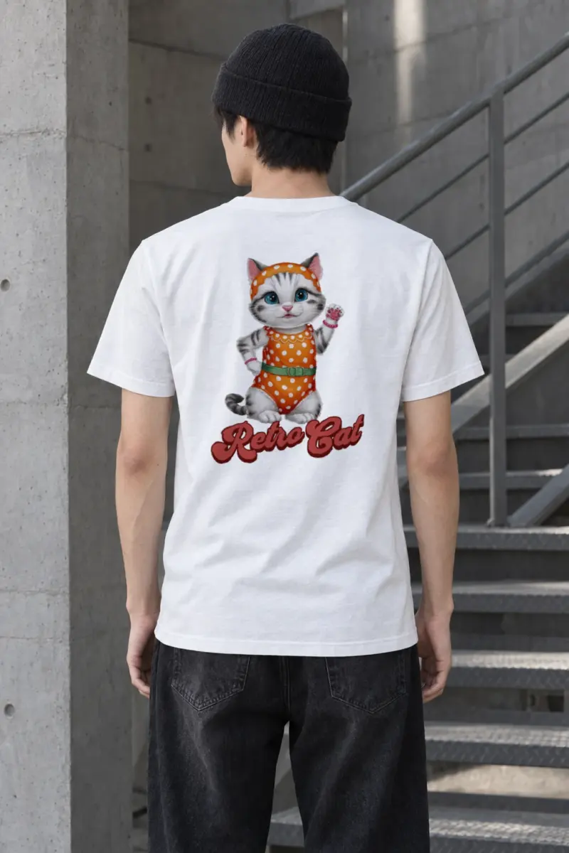 "Retro Cat" Heavyweight Unisex Crewneck T-shirt