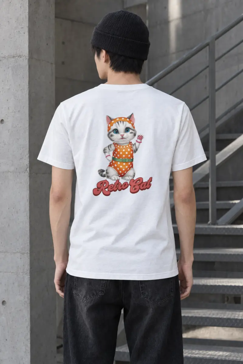 "Retro Cat" Heavyweight Unisex Crewneck T-shirt