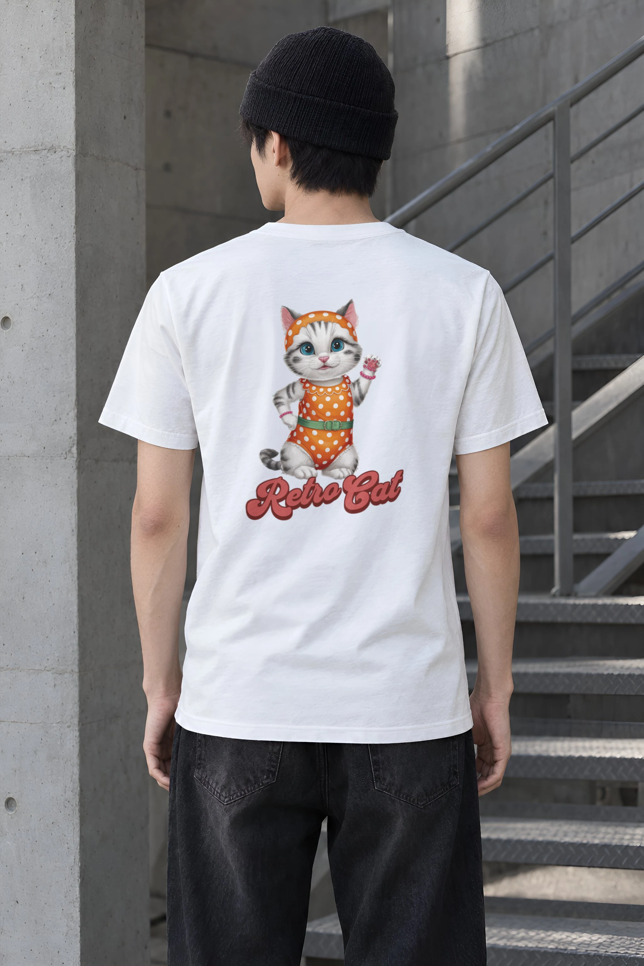 "Retro Cat" Heavyweight Unisex Crewneck T-shirt