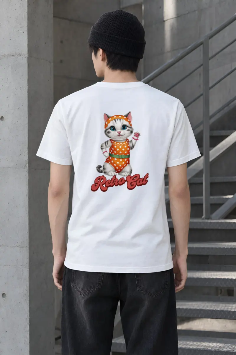 "Retro Cat" Heavyweight Unisex Crewneck T-shirt