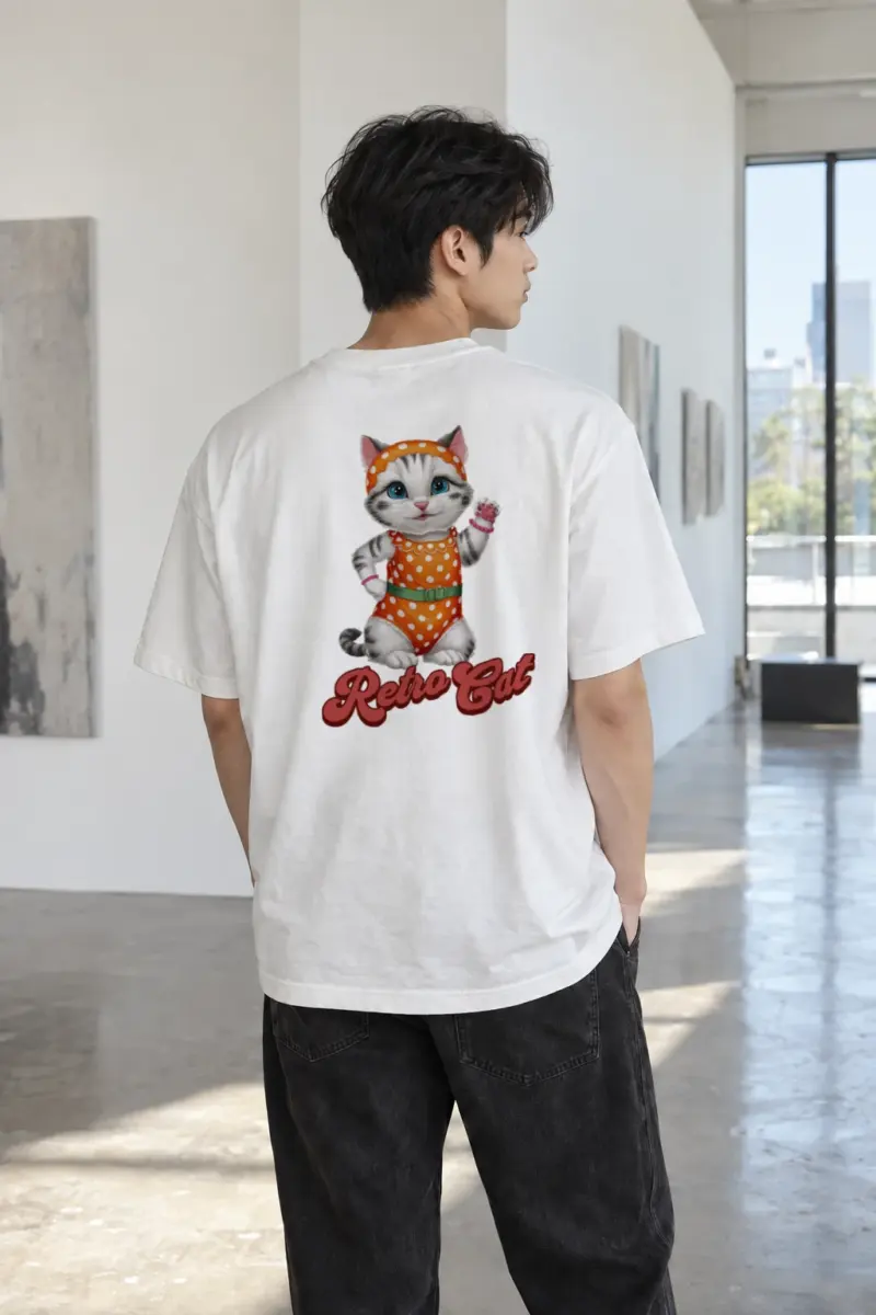 "Retro Cat" Heavyweight Unisex Crewneck T-shirt | Gildan 5000