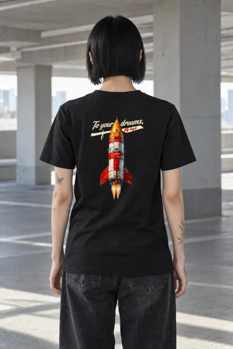 "Retro Rocket Dreams" Heavyweight Unisex Crewneck T-shirt