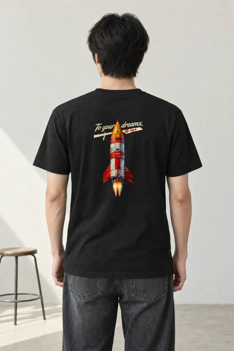"Retro Rocket Dreams" Heavyweight Unisex Crewneck T-shirt