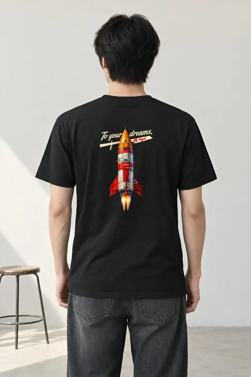 "Retro Rocket Dreams" Heavyweight Unisex Crewneck T-shirt