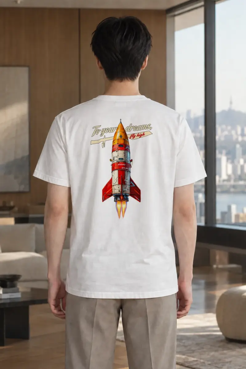 "Retro Rocket Dreams" Heavyweight Unisex Crewneck T-shirt | Gildan 5000