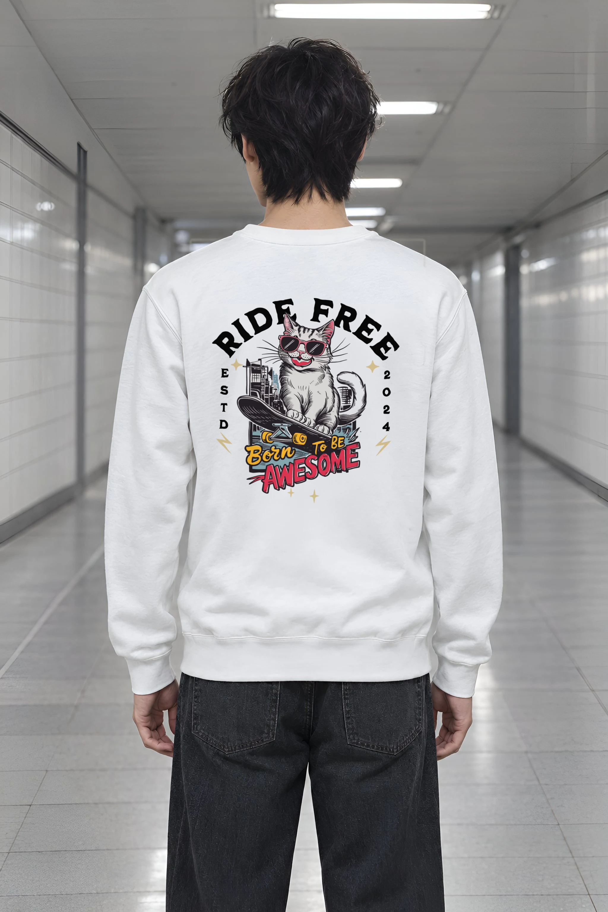 "Ride Free Cat" Heavy Blend Unisex Crewneck Sweatshirt