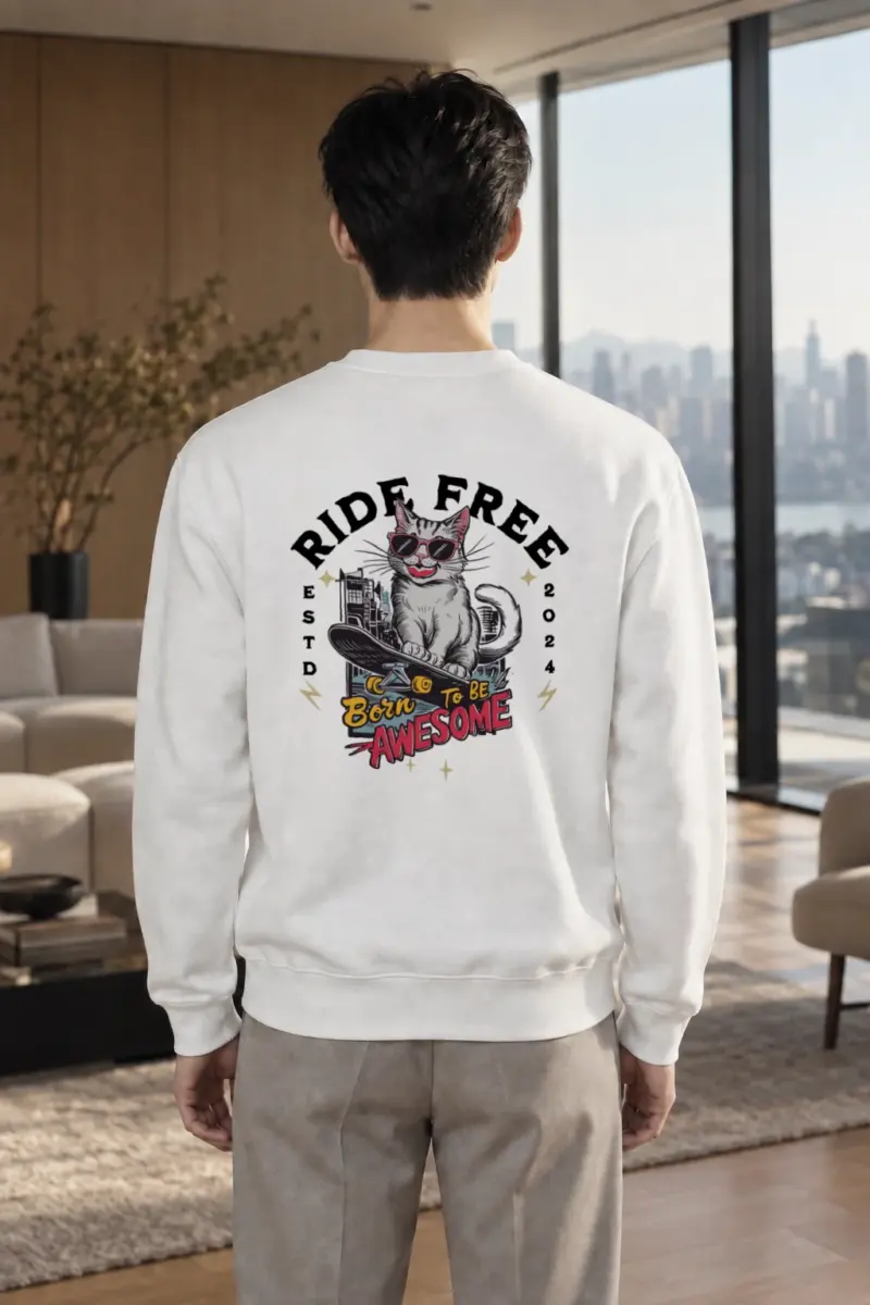 "Ride Free Cat" Heavy Blend Unisex Crewneck Sweatshirt | Gildan 18000
