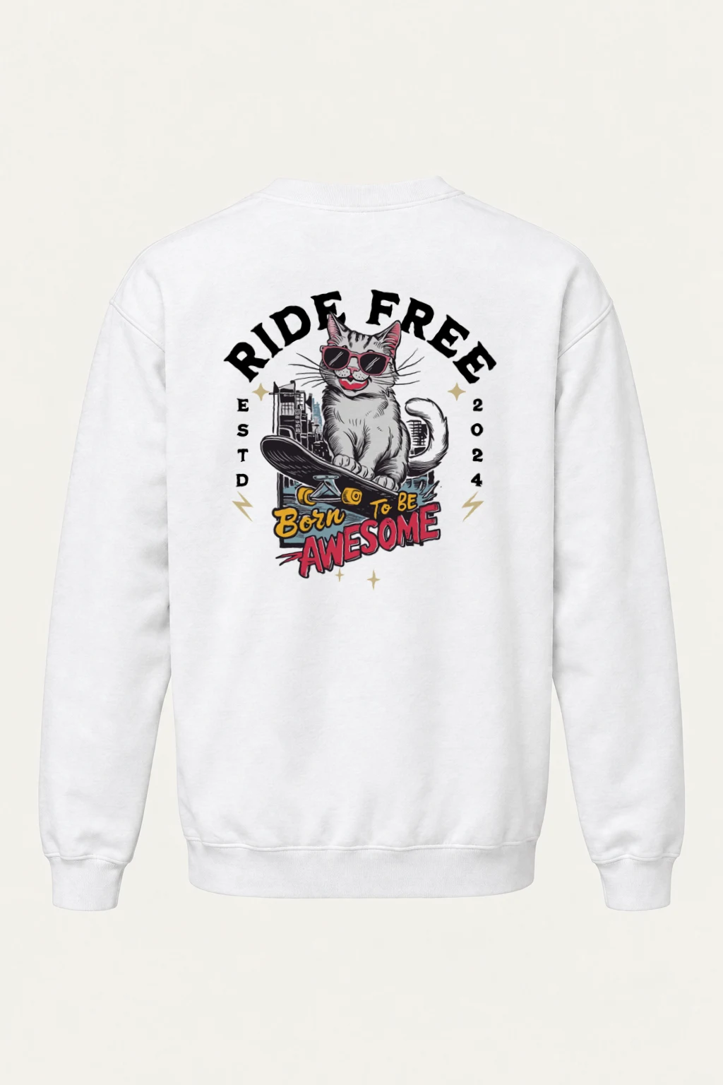 "Ride Free Cat" Heavy Blend Unisex Crewneck Sweatshirt | Gildan 18000