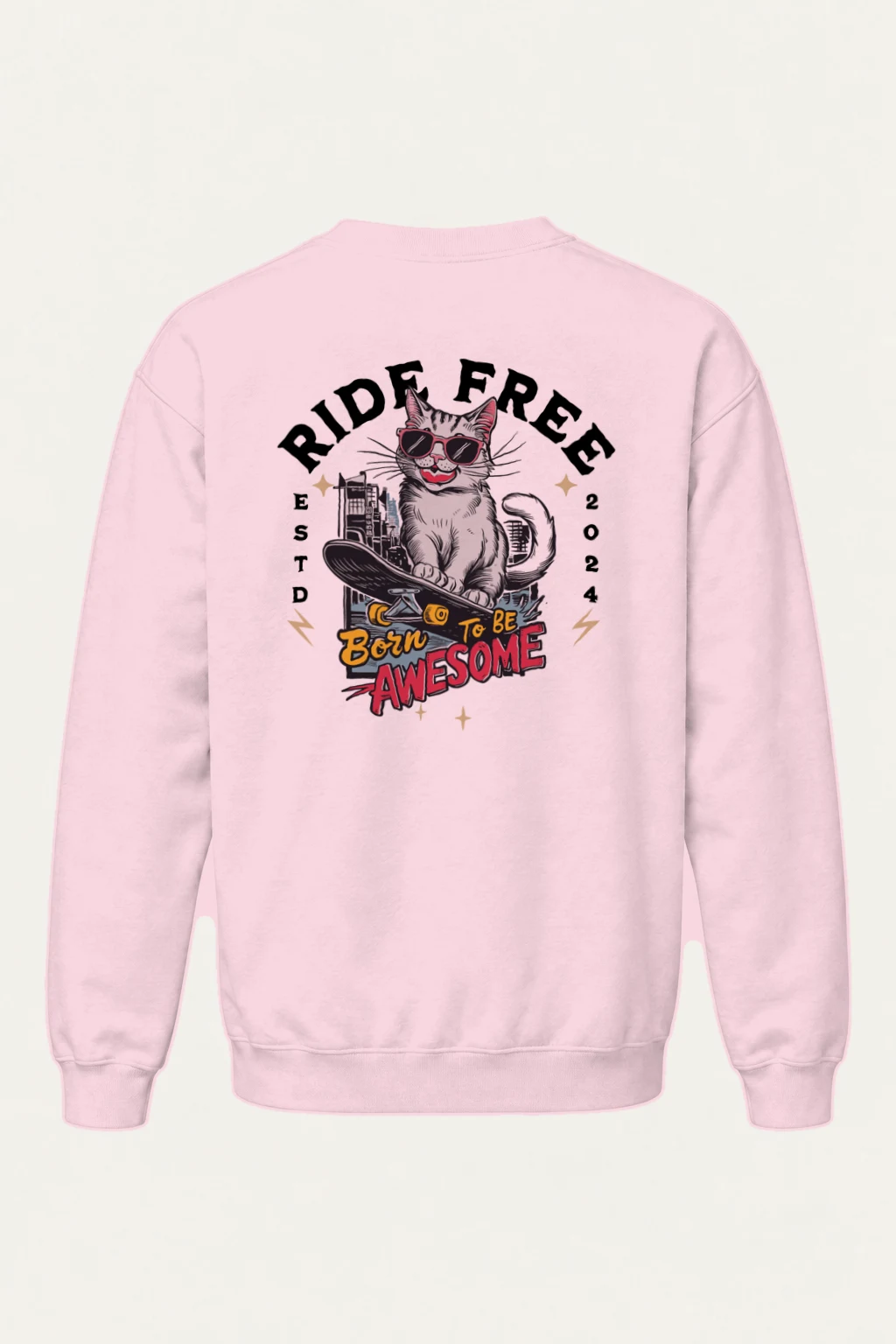 "Ride Free Cat" Heavy Blend Unisex Crewneck Sweatshirt | Gildan 18000