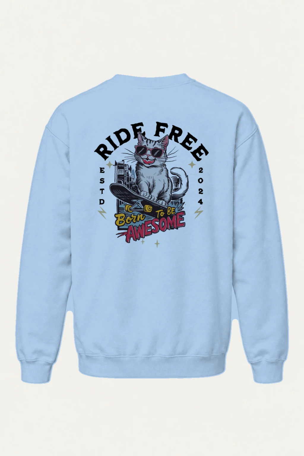 "Ride Free Cat" Heavy Blend Unisex Crewneck Sweatshirt | Gildan 18000