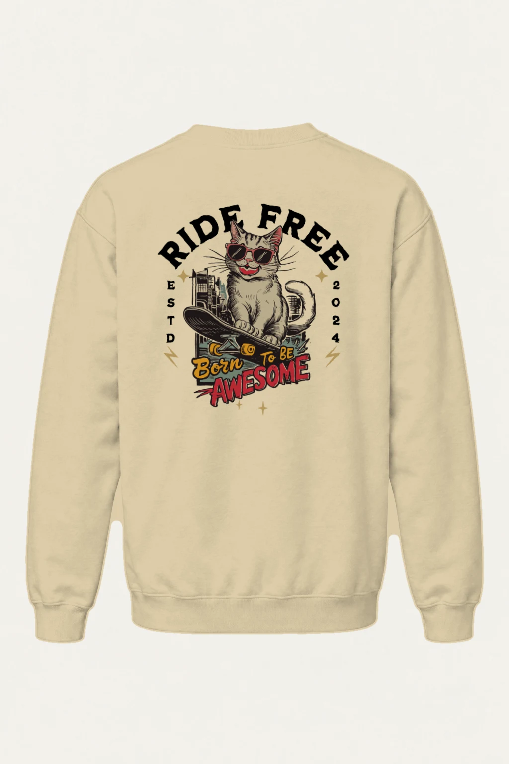 "Ride Free Cat" Heavy Blend Unisex Crewneck Sweatshirt | Gildan 18000