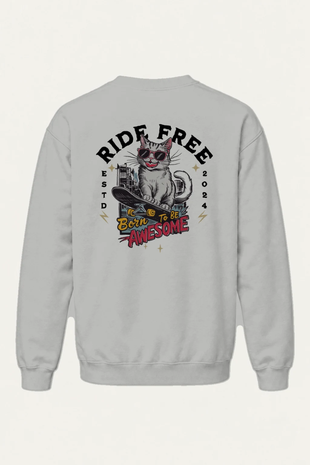 "Ride Free Cat" Heavy Blend Unisex Crewneck Sweatshirt | Gildan 18000