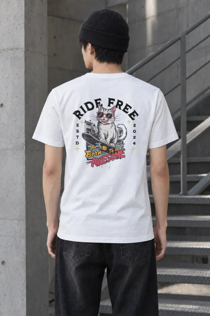 "Ride Free Cat" Heavyweight Unisex Crewneck T-shirt