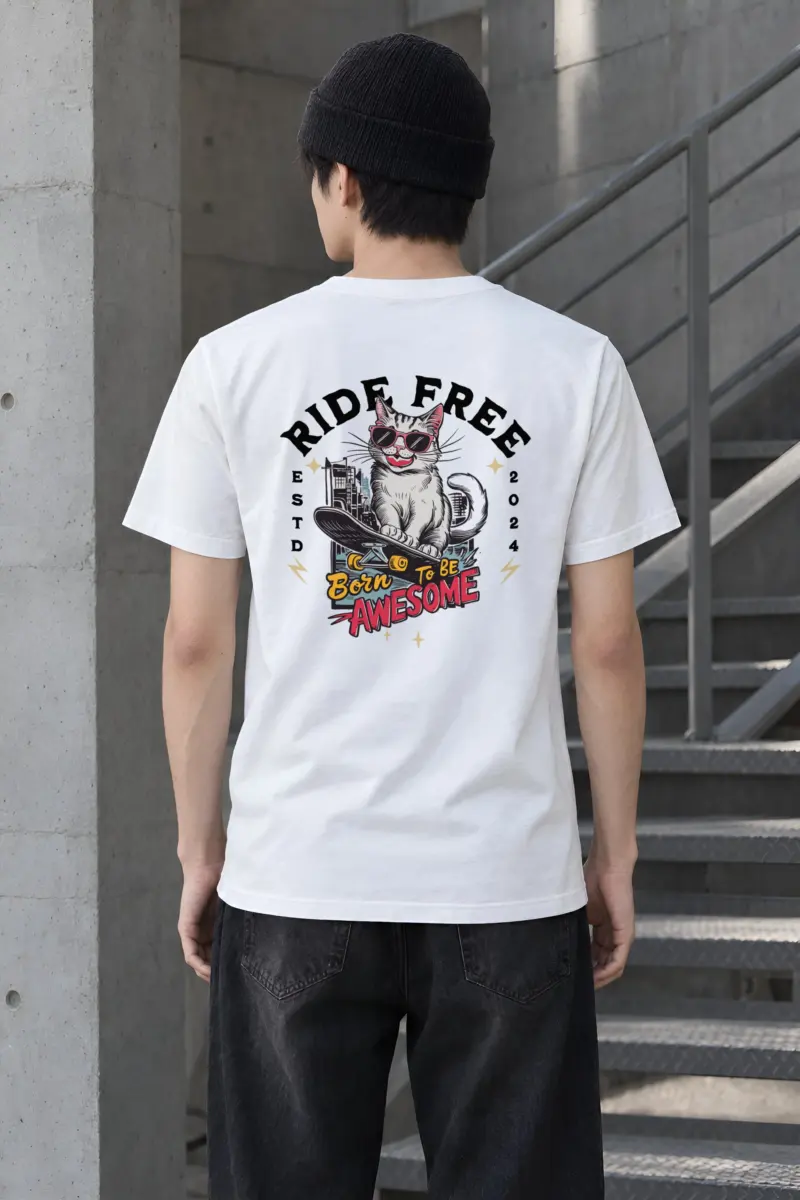 "Ride Free Cat" Heavyweight Unisex Crewneck T-shirt