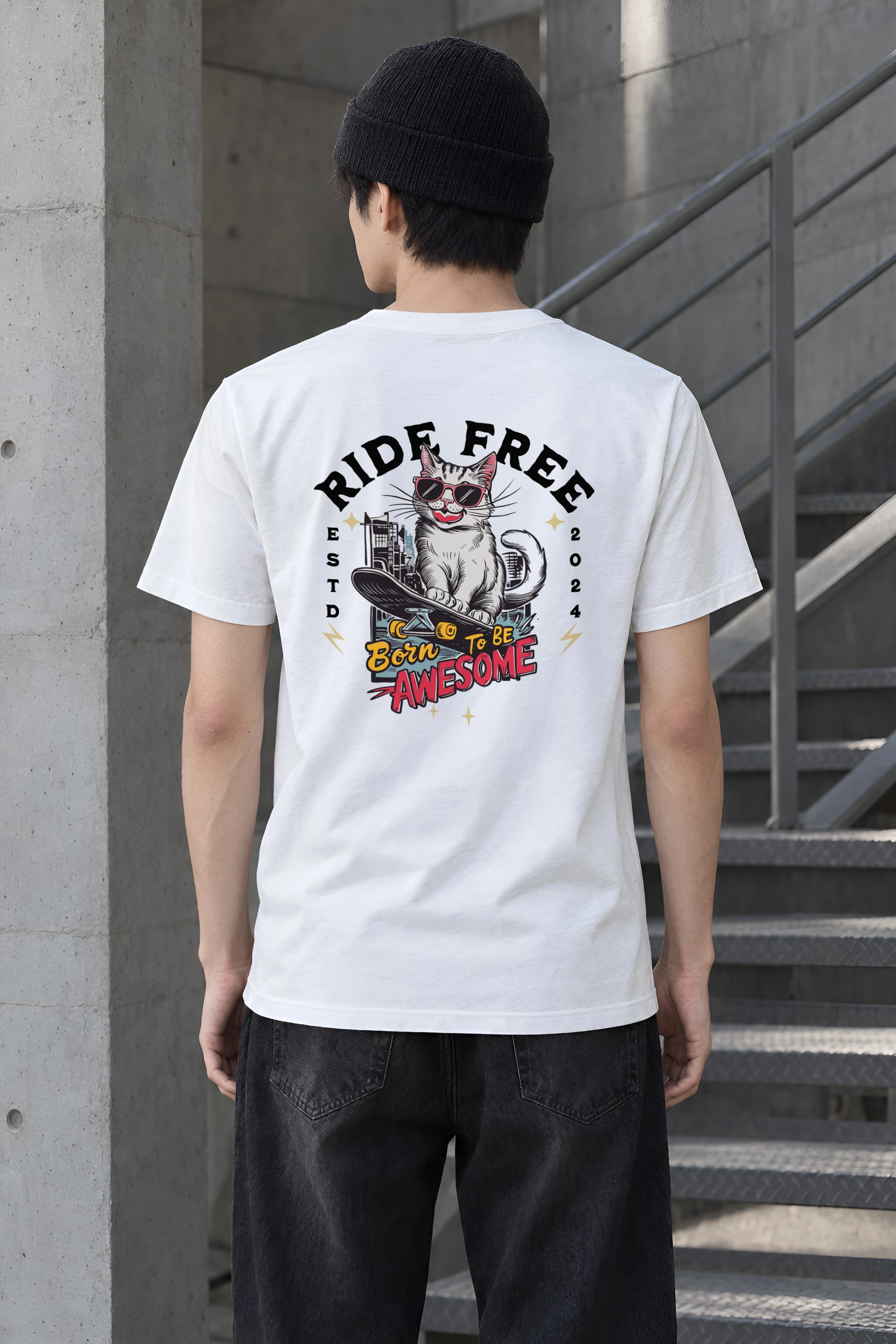 "Ride Free Cat" Heavyweight Unisex Crewneck T-shirt