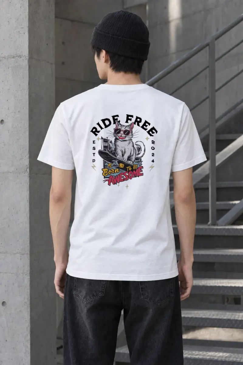 "Ride Free Cat" Heavyweight Unisex Crewneck T-shirt