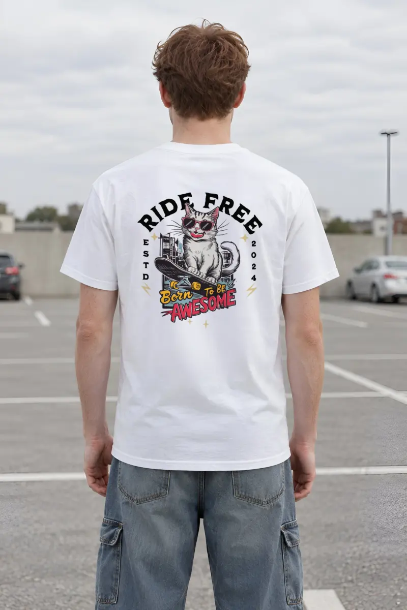 "Ride Free Cat" Heavyweight Unisex Crewneck T-shirt
