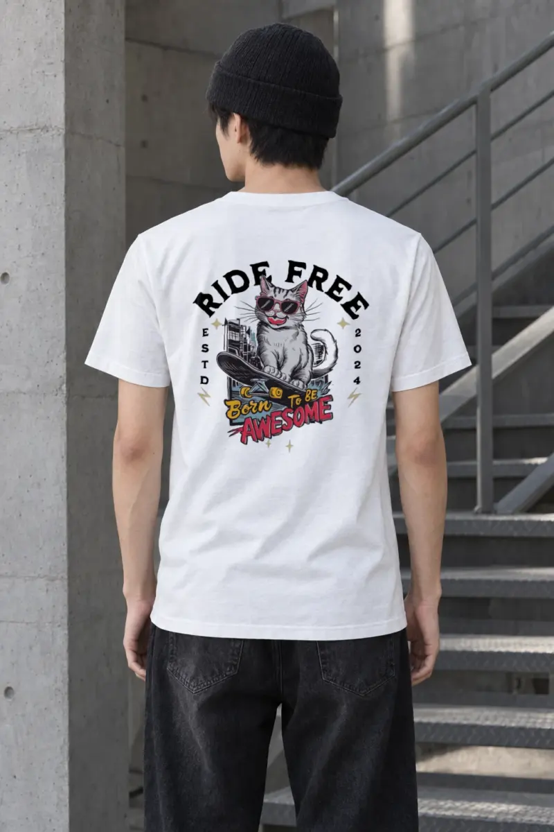 "Ride Free Cat" Heavyweight Unisex Crewneck T-shirt